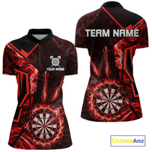 Load image into Gallery viewer, Black And Red Swirl Fire Flame Darts Shirt For Women Custom Darts Jersey Team Polo &amp; 1/4 Zip TDM6145