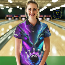 Load image into Gallery viewer, Custom Blue Purple Fire Dragon Bowling Jersey For Women Custom Lightning Bowling Shirt Polo, 1/4 Zip TDM6150