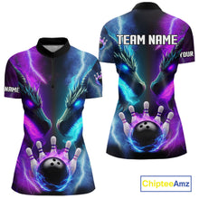 Load image into Gallery viewer, Custom Blue Purple Fire Dragon Bowling Jersey For Women Custom Lightning Bowling Shirt Polo, 1/4 Zip TDM6150