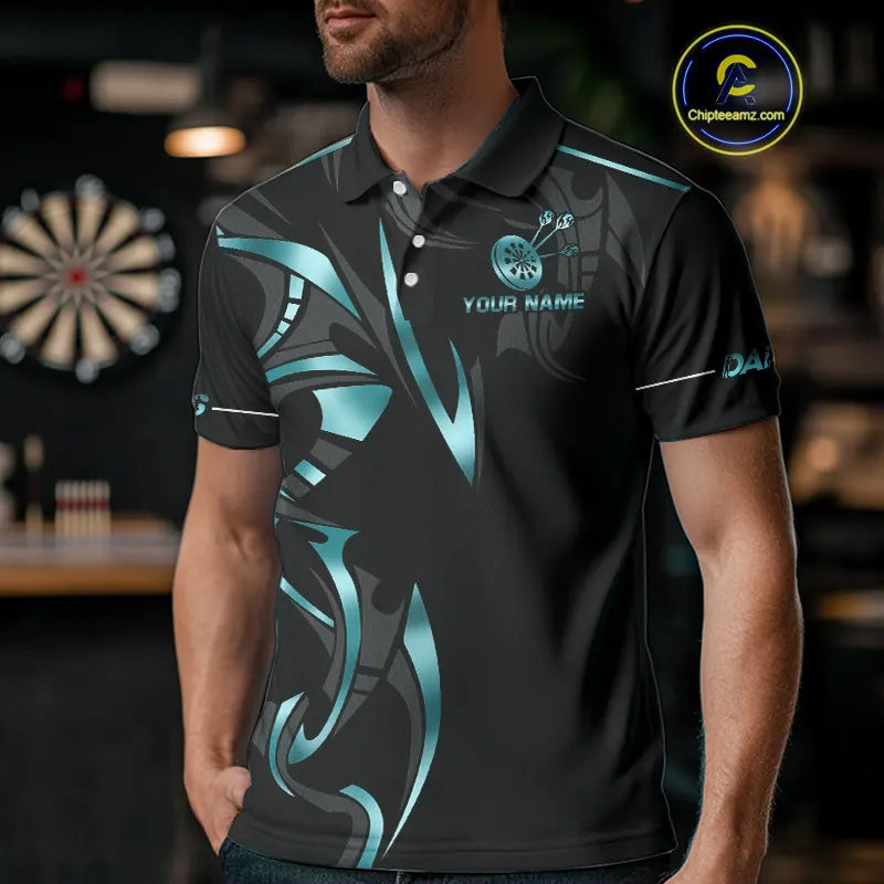 Black And Turquoise Dartboard Crown Dart Shirts For Men Custom Dart Jersey Team Polo & Quarter Zip TDM4061