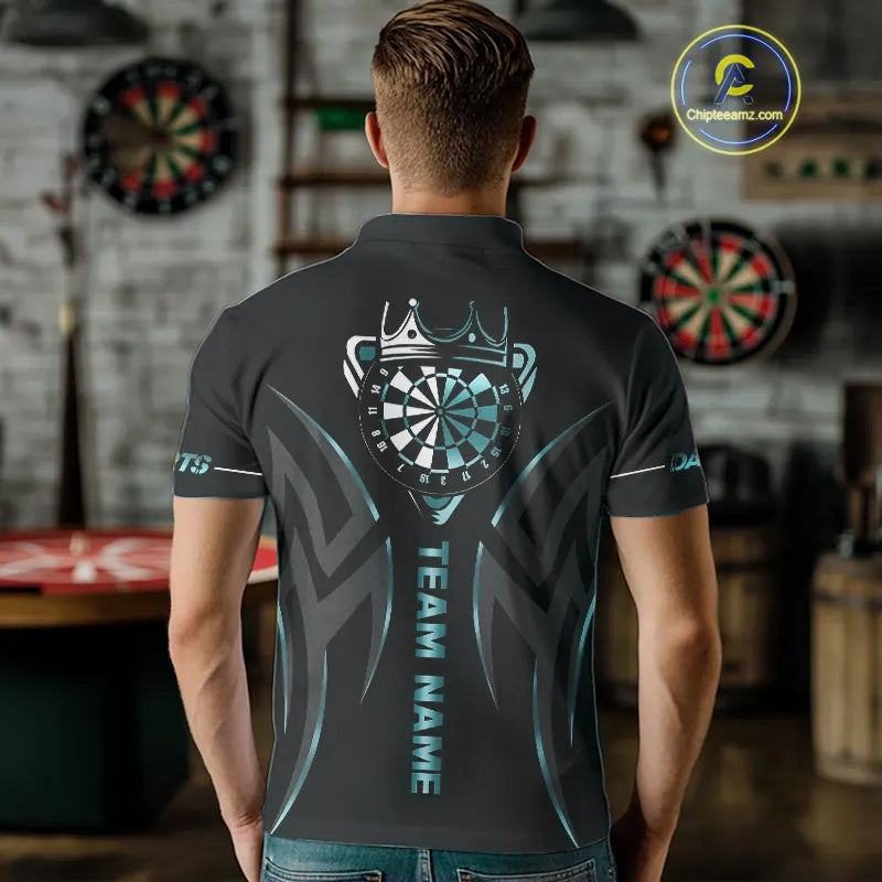 Black And Turquoise Dartboard Crown Dart Shirts For Men Custom Dart Jersey Team Polo & Quarter Zip TDM4061