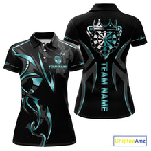 Load image into Gallery viewer, Black And Turquoise Dartboard Crown Dart Shirts For Women Custom Dart Jersey Team Polo &amp; Quarter Zip TDM4061