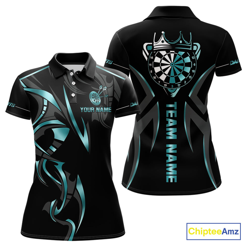 Black And Turquoise Dartboard Crown Dart Shirts For Women Custom Dart Jersey Team Polo & Quarter Zip TDM4061