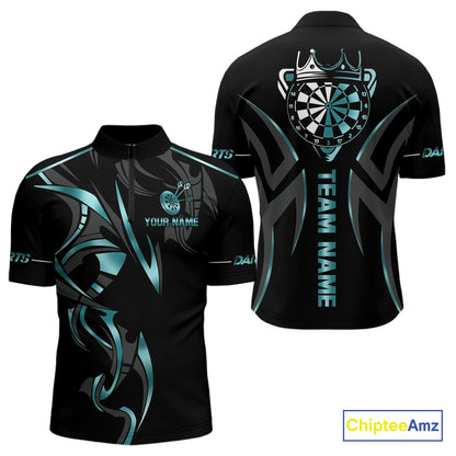 Black And Turquoise Dartboard Crown Dart Shirts For Men Custom Dart Jersey Team Polo & Quarter Zip TDM4061
