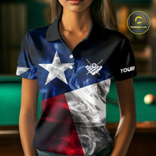Load image into Gallery viewer, Custom Smoke Texas Flag Billiard Shirt For Women, Patriotic Billiard Team Shirt Polo &amp; Quarter Zip TDM6585