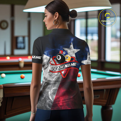 Custom Smoke Texas Flag Billiard Shirt For Women, Patriotic Billiard Team Shirt Polo & Quarter Zip TDM6585