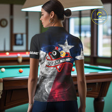 Load image into Gallery viewer, Custom Smoke Texas Flag Billiard Shirt For Women, Patriotic Billiard Team Shirt Polo &amp; Quarter Zip TDM6585
