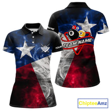 Load image into Gallery viewer, Polo shirts with Texas flag design and billiards theme