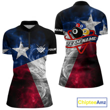 Load image into Gallery viewer, Custom Smoke Texas Flag Billiard Shirt For Women, Patriotic Billiard Team Shirt Polo &amp; Quarter Zip TDM6585