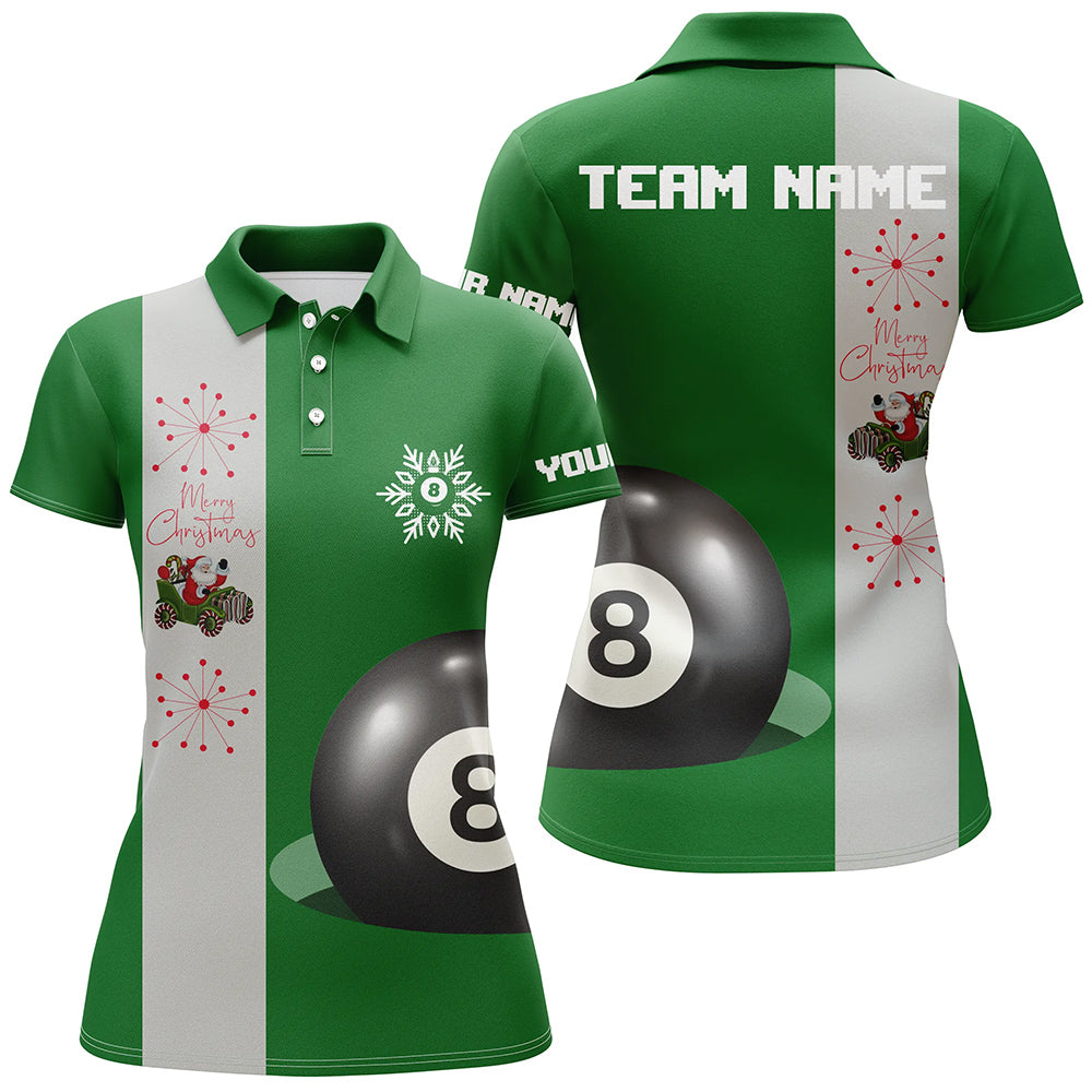 Custom Green Merry Christmas 8 Ball Billiard Women Polo Shirts Best Christmas Gifts For Player TDM0406