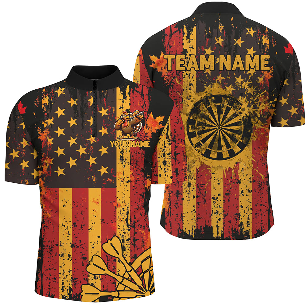 Custom Autumn Grunge Us Flag Patriotic Dart Shirts For Men, Thanksgiving Retro Darts Team Jerseys TDM2806
