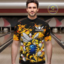 Load image into Gallery viewer, Funny Bee Custom Grunge Yellow Black Bowling Shirt For Men, Bowling Team Jersey Polo &amp; 1/4 Zip TDM6162