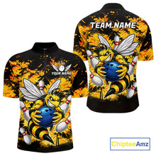 Load image into Gallery viewer, Funny Bee Custom Grunge Yellow Black Bowling Shirt For Men, Bowling Team Jersey Polo &amp; 1/4 Zip TDM6162