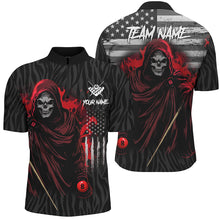 Load image into Gallery viewer, Billiard Skull Retro US Flag Men Polo &amp; Quarter-Zip Shirts Custom Billiard Jerseys |Red TDM1673