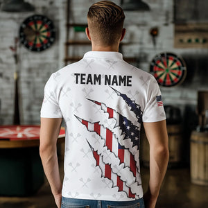 Personalized American Flag Darts Pattern Polo & Quarter-Zip Shirts For Men, Patriotic Darts Jerseys TDM1675