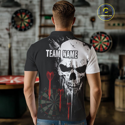 Personalized Grunge Skull Arrow Darts Shirt For Men Custom Darts Jersey Team Polo & 1/4 Zip |Red TDM4247