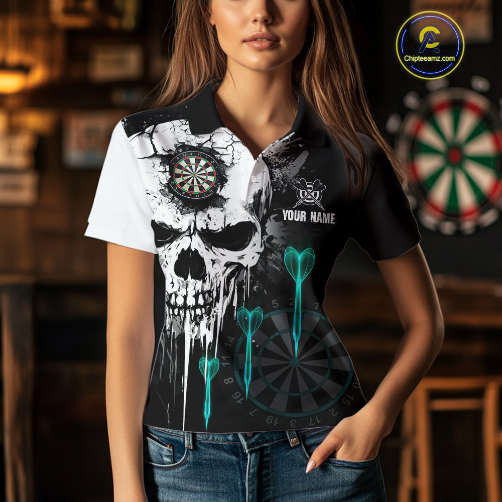 Personalized Grunge Skull Arrow Darts Shirt For Women, Darts Jersey Team Polo & 1/4 Zip |Turquoise TDM4248
