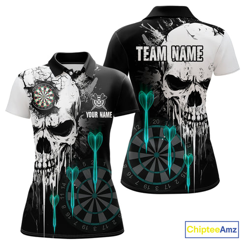 Personalized Grunge Skull Arrow Darts Shirt For Women, Darts Jersey Team Polo & 1/4 Zip |Turquoise TDM4248