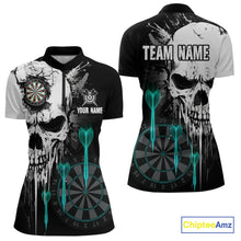 Load image into Gallery viewer, Personalized Grunge Skull Arrow Darts Shirt For Women, Darts Jersey Team Polo &amp; 1/4 Zip |Turquoise TDM4248