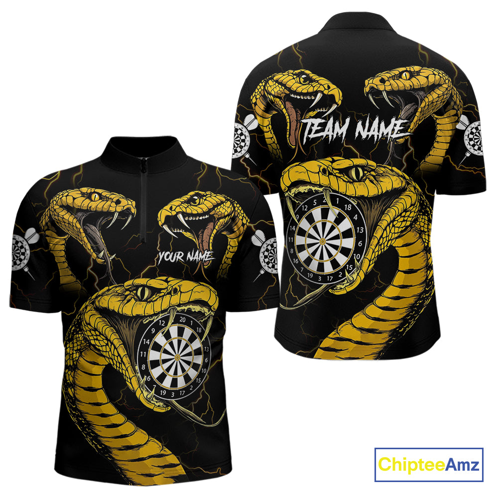 Personalized Black Yellow Cobra Snake Darts Shirt For Men, Darts Team Jerseys Polo & 1/4 Zip TDM4249
