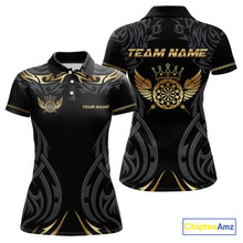Load image into Gallery viewer, Black And Gold Dartboard Crown Wings Custom Darts Shirt For Women, Darts Team Jerseys Polo &amp; 1/4 Zip TDM4420