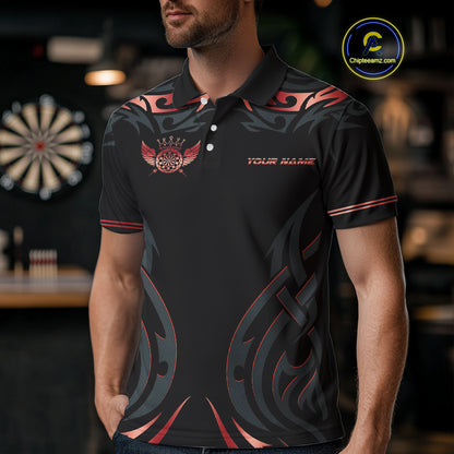 Black And Red Dartboard Crown Wings Custom Darts Shirt For Men, Darts Team Jerseys Polo & 1/4 Zip TDM4421