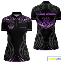 Load image into Gallery viewer, Black And Purple Dartboard Crown Wings Custom Darts Shirt For Women, Dart Team Jersey Polo &amp; 1/4 Zip TDM4422