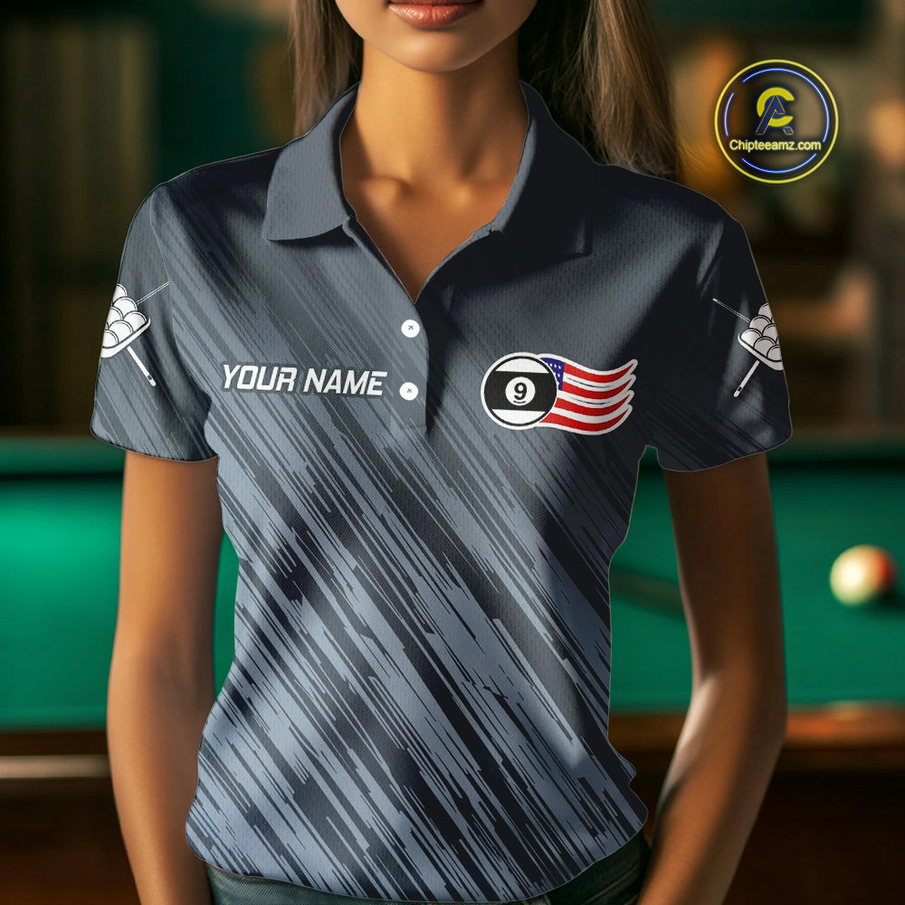 Personalized Billiard US Flag 9 Ball Pool Shirt For Women, Billiard Team Jersey Polo & 1/4 Zip TDM4426