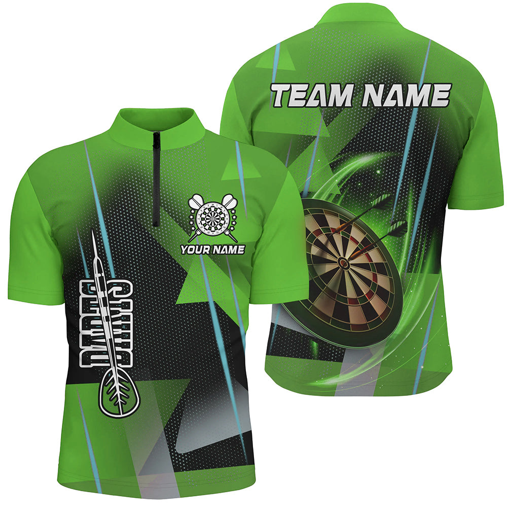 Personalized Darts Polo & Quarter-Zip 3D Printed Shirts For Men Custom Green Darts Team Jersey TDM2574