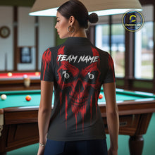 Load image into Gallery viewer, Red Grunge Skull Billiard Jersey For Women Custom 8 Ball Pool Billiard Shirt Team Polo &amp; 1/4 Zip TDM5072