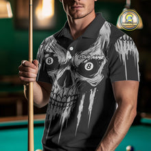 Load image into Gallery viewer, White Black Grunge Skull Billiard Jersey For Men Custom 8 Ball Pool Billiard Shirt Polo &amp; 1/4 Zip TDM5073