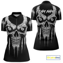 Load image into Gallery viewer, White Black Grunge Skull Billiard Jersey For Women Custom 8 Ball Pool Billiard Shirt Polo &amp; 1/4 Zip TDM5073