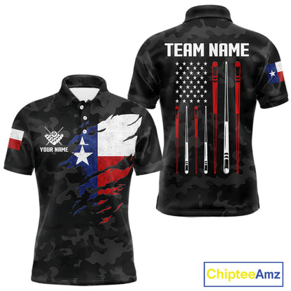 Personalized Texas American Flag Camo Billiard Shirt For Men Custom Patriotic Pool Team Jersey TDM5542