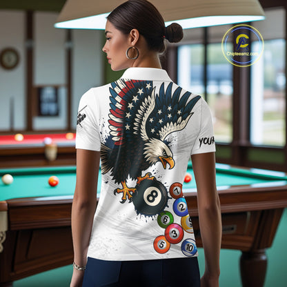 American Flag Eagle 8 Ball Pool Billiard Shirt For Women Custom Billiard Team Jersey Polo & 1/4 Zip TDM5550