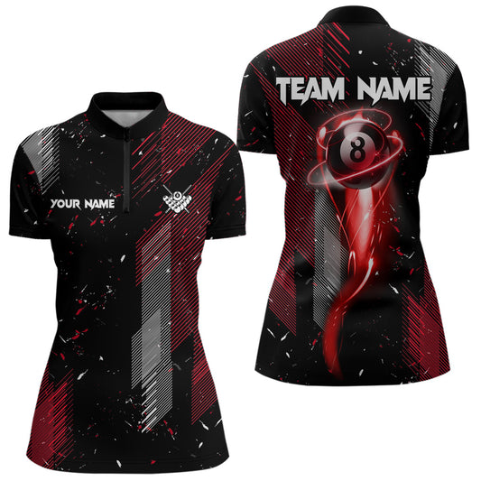 Grunge Black And Red 8 Ball Pool Lights Women's Billiard Shirts Custom Billiard Jersey Polo & 1/4 Zip TDM3780