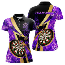 Load image into Gallery viewer, Personalized Purple And Gold Smoke Swirling Women Dart Shirts, Dart Team Shirts Custom Dart Jerseys TDM3784