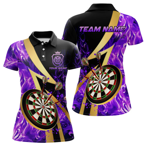 Personalized Purple And Gold Smoke Swirling Women Dart Shirts, Dart Team Shirts Custom Dart Jerseys TDM3784