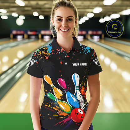 Funny Colorful Bowling Shirts For Women Custom Bowling Team Jersey Polo & 1/4 Zip, Bowling Gifts TDM6590