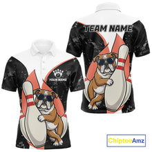 Load image into Gallery viewer, Customizable polo shirt with bulldog design and space for team name and personalization.