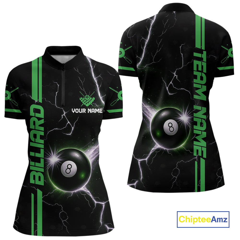 Personalized Green 8 Ball Thunder Lightning Billiard Shirt For Women Custom Pool Team League Jersey TDM4428