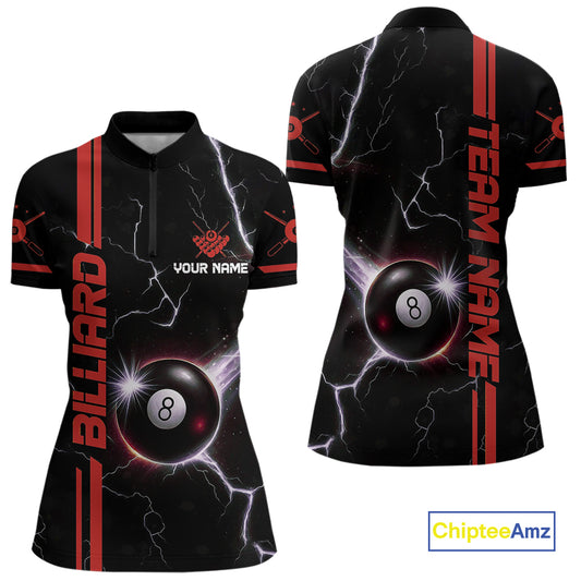 Personalized Red 8 Ball Thunder Lightning Billiard Shirt For Women Custom Pool Team League Jersey TDM4429