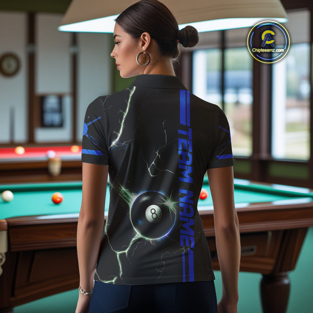 Personalized Blue 8 Ball Thunder Lightning Billiard Shirt For Women Custom Pool Team League Jersey TDM4430