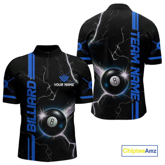 Personalized Blue 8 Ball Thunder Lightning Billiard Shirt For Men Custom Pool Team League Jersey TDM4430