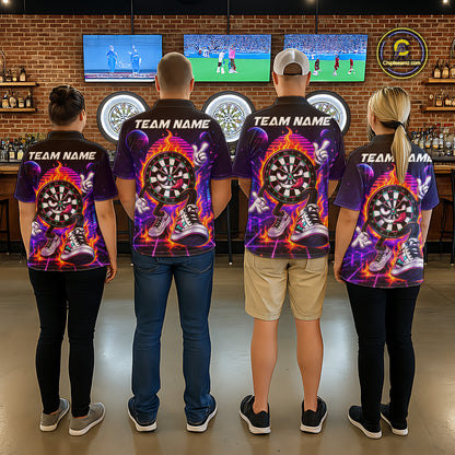 Dart Team Wearing Personalized Funny Flame Dartboard Neon Custom Darts Team Jerseys Featuring the Complete Back Artwork, Back View