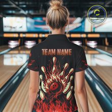 Load image into Gallery viewer, Red Flaming American Flag Skull Bowling Shirt For Women Custom Fire Bowling Team Jersey TDM4658