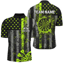 Load image into Gallery viewer, Custom Green Neon Grunge US Flag Patriotic Dart Shirt For Men, Retro Darts Board Darts Team Jersey TDM2576