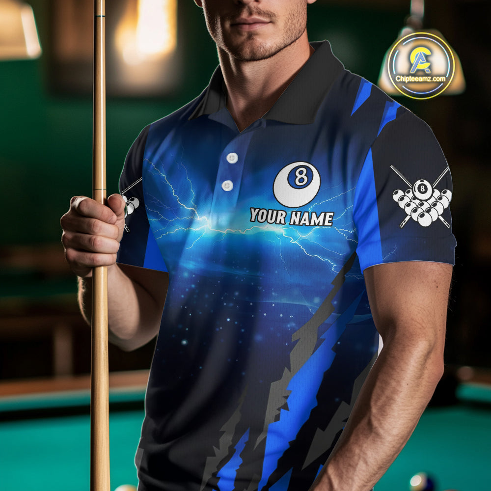 Personalized Thunder Lightning Scorpion Billiard Shirt For Men, 8 Ball Billiard Team Jerseys |Blue TDM4867