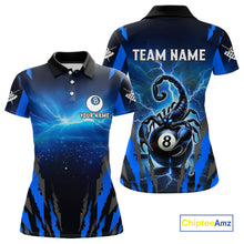 Load image into Gallery viewer, Personalized Thunder Lightning Scorpion Billiard Shirt For Women, 8 Ball Billiard Team Jerseys |Blue TDM4867