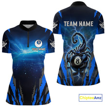 Load image into Gallery viewer, Personalized Thunder Lightning Scorpion Billiard Shirt For Women, 8 Ball Billiard Team Jerseys |Blue TDM4867