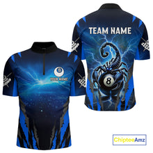 Load image into Gallery viewer, Personalized Thunder Lightning Scorpion Billiard Shirt For Men, 8 Ball Billiard Team Jerseys |Blue TDM4867